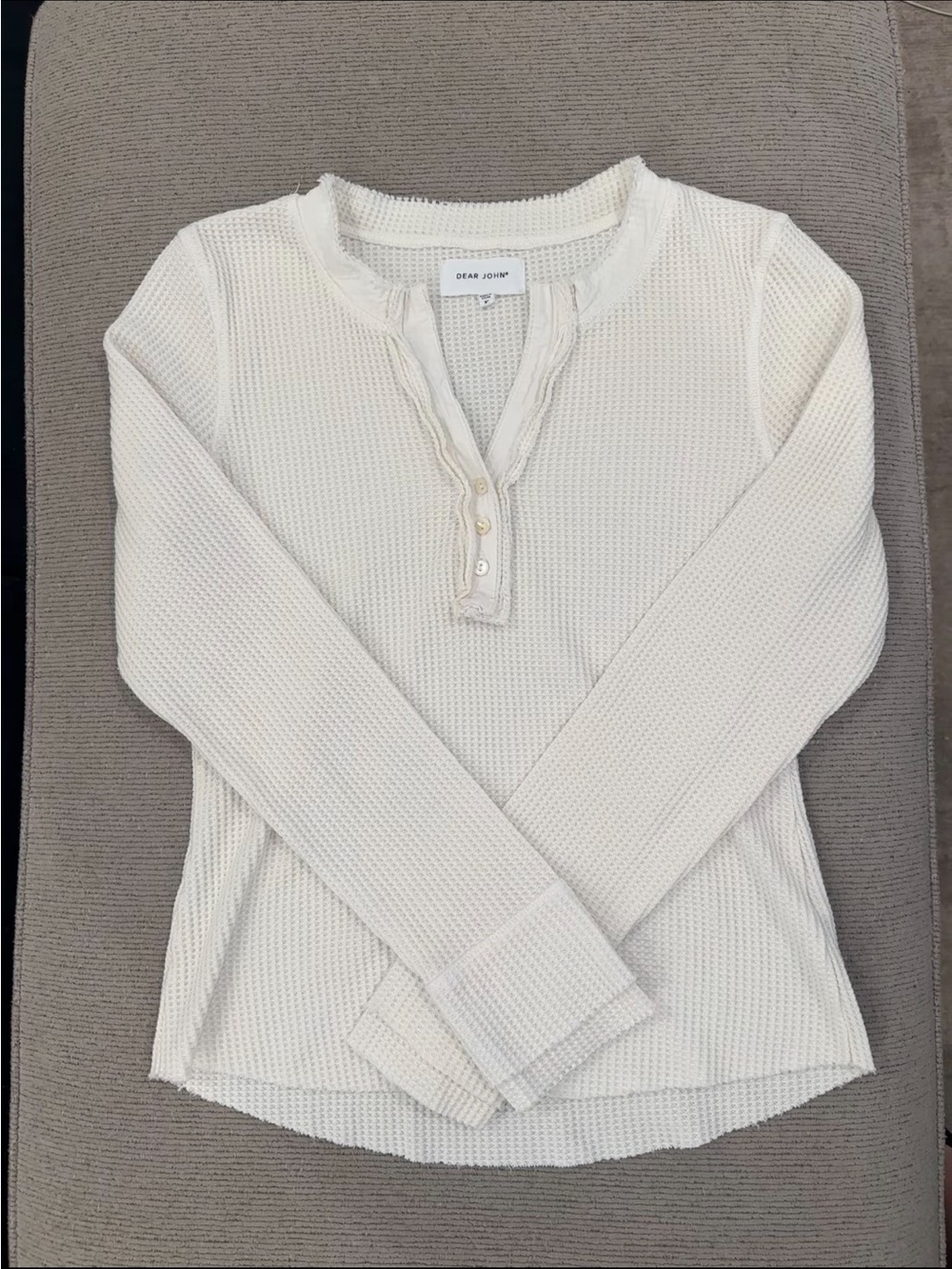 Dear John Women's Cream Waffle Knit Henley Top
